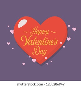 Happy Valentines day with red heart. Poster Vector illustration