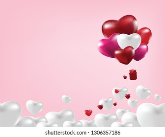 Happy Valentines Day, Red heart  balloons  colorful illustration background