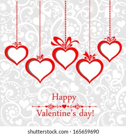 Happy Valentine's day!  Red Heart frame. Celebration background with hearts and place for your text. Vector illustration 