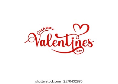 Happy Valentines Day Red Heart Calligraphy Design Greeting