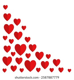 Happy Valentine's Day. Red heart set. Origami paper hearts corner. Cute flying half heart. Poster, flyer, love greeting card, banner template. Flat design. White background. Isolated. Vector
