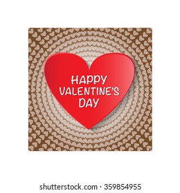 Happy Valentine's day red heart on brown background vector illustration.