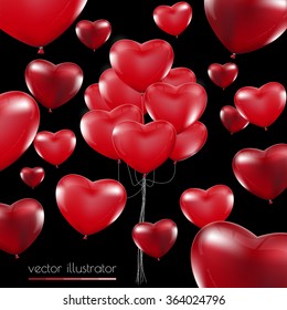 Happy Valentines Day, Red heart  balloons  colorful illustration background