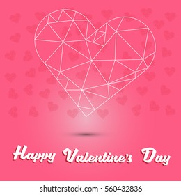 happy valentine's day and red heart polygon on pink background
