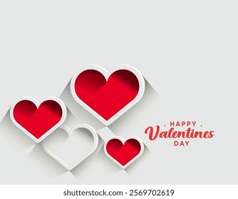 Happy Valentines Day Red Hearts, White Background, Love Design