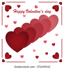 Happy Valentine's Day, red hearts on a white  background