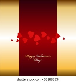 Happy Valentine's Day! Red hearts, gold red background.