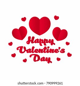 Happy Valentine's Day. Red hearts with lettering on white background. Valentine's Day banner, poster, flyer, brochure design template. Vector