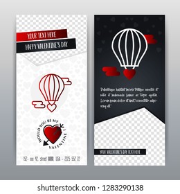 Happy Valentine's Day Red Icon Vertical Banner. Vector illustration