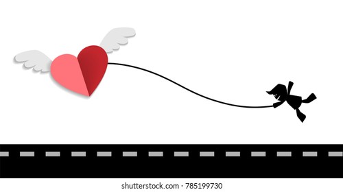 Happy valentines day. Red paper hearts and people on white background