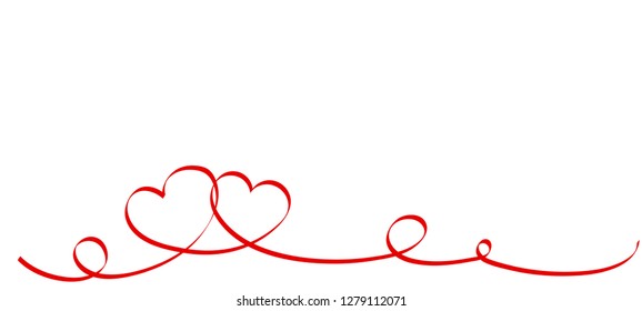 Happy Valentines Day. Red ribbon hearts isolated on white background