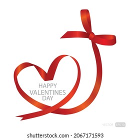 Happy valentines day, Red ribbon and a big bow isolated on white background, vector illustration