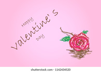 Happy Valentine's Day with red rose. Vector illustration.