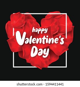 Happy Valentines Day in red rose on black background. for Valentines Day greeting card. Typography design for print cards, banner, poster. Vector and illustration.