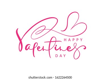 Happy Valentines Day red vector handwritten lettering text with heart. Holiday design letters to greeting card, poster, congratulate, calligraphy text illustration.