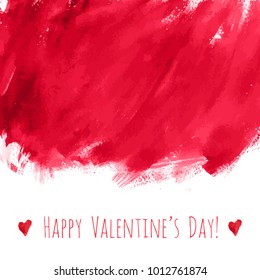 Happy Valentine's day! Red watercolor hand drawn vector texture frame backdrop with heart for greeting card design. Painted illustration, romantic wallpaper, wedding background. Place for text, logo.