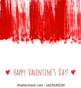 Happy Valentine's day! Red watercolor hand drawn vector texture frame backdrop with heart for greeting card design. Painted illustration romantic wallpaper, wedding background. Place for text or logo.