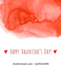 Happy Valentine's day! Red watercolor hand drawn vector texture frame backdrop with heart for greeting card design. Painted illustration romantic wallpaper, wedding background. Place for text or logo.