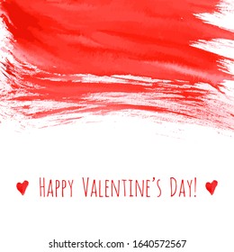 Happy Valentine's day! Red watercolor hand drawn vector texture frame backdrop with heart for greeting card design. Painted illustration romantic wallpaper, wedding background. Place for text or logo.