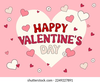 Happy Valentine's Day retro groovy banner design, romantic flyer, invitation template