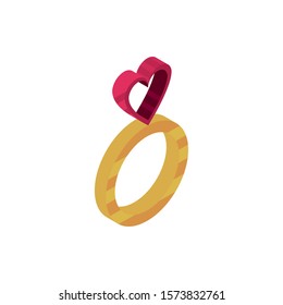 happy valentines day ring jewelry with heart love romantic isometric icon vector illustration