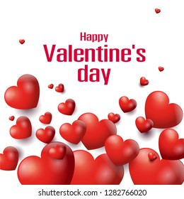 Happy valentines day romance greeting card with red hearts and copy space banner