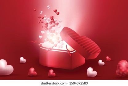 Happy Valentines Day romance greeting card with 3D hearts. Vector illustration