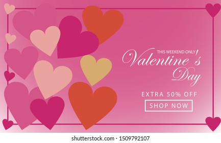 Happy Valentines Day Romance Greeting Card With Red and Pink Hearts