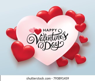 Happy Valentines Day romance greeting card with 3D hearts