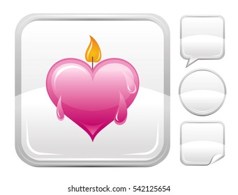 Happy Valentines day romance love heart. Candle flame icon isolated on white background. Romantic dating vector illustration. Button icons set. Abstract template holiday design. Flat cute cartoon sign