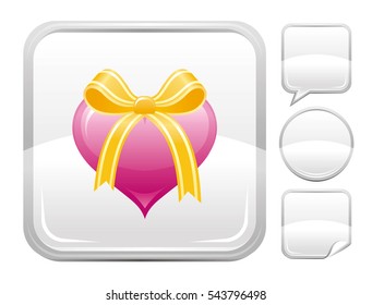 Happy Valentines day romance love heart. Gift box bow icon isolated on white background. Romantic dating vector illustration. Button icons set. Abstract template holiday design. Flat cute cartoon sign - Shutterstock ID 543796498