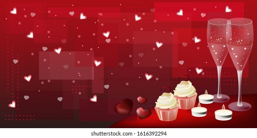 Happy Valentine's day romantic banner with champagne glasses