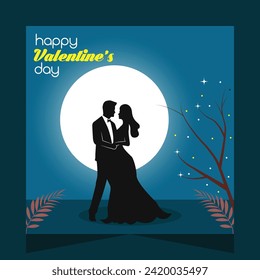 Happy Valentine's Day Romantic Couple Party in Moon Background