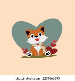 Happy Valentine's Day. Romantic creative composition. Cartoon cute cat. Festive decorative objects, heart shaped balloons, gift box. Love time. vector illustration