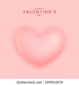 Happy Valentine's Day. Romantic design composition, realistic 3d heart pink color, convex shape curves outward. Holiday gift card. vector illustration