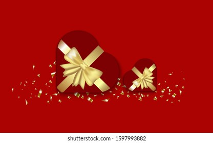 Happy Valentine's Day. Romantic design composition, realistic 3d heart with illustration of a love-shaped gift box, convex shape curves outward. Holiday gift card. vector eps10