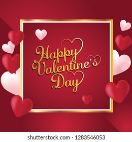 Happy Valentines Day romantic greeting card, typography poster with Heart Shaped Balloons
