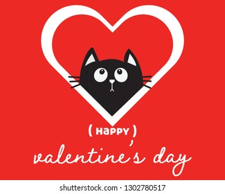 Happy Valentines Day romantic greeting card, poster typography with calligraphy with black cat in heart  , Vector
