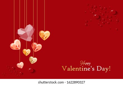 Happy Valentine's Day! Romantic greeting card. Day February 14th. Red background. Vector illustration. Love. Feelings. Heart.