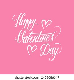 Happy Valentine's Day. Romantic hand lettering with hand drawn hearts. Valentines Day holiday greetings. Vector Illustration.