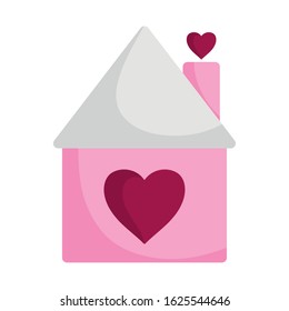 happy valentines day, romantic house heart love decoration vector illustration
