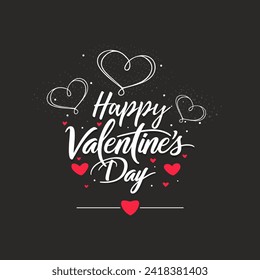 Happy Valentines Day romantic lettering. Congratulatory inscription decorated with hearts, can be used for Valentines day design. Vector illustration