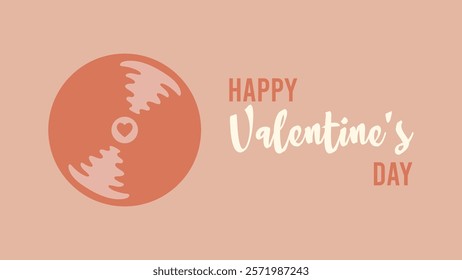 Happy Valentine's Day. Romantic voucher template with vinyl record and text on pink background. Perfect for gift card.Horizontal banner with music CD.Place for text.