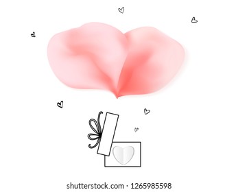 Happy Valentine's Day with rose petals and gift box postcard.  Celebration card for valentine.