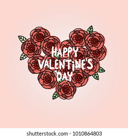 Happy Valentine's Day with a lot of roses. Heart vector.