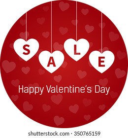 Happy Valentine's Day round sale display / sticker with hanging hearts vector 
