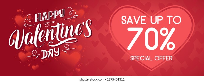 Happy valentines day sale background, wallpaper, flyers, invitation, posters, brochure, banners with heart pattern and lettering.