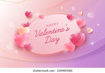 Happy Valentinstag Verkauf Hintergrund mit Liebe, ovale Form auf pastellfarbenem Hintergrund. Promotion und Shopping Vorlage für Liebe und Valentinstag Konzept.