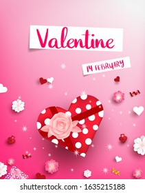 Happy Valentine's Day Sale banner, poster with Top view gift box heart shape.