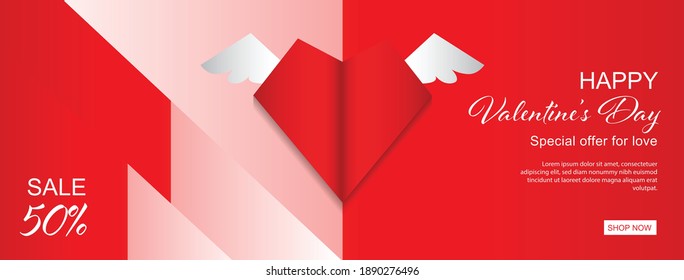 Happy Valentine's Day Sale banner, Cute love sale banner or greeting card, web banner design for social media, Discount card, promotion, flyer, ad, tag, advertisement, printing media, vector eps10